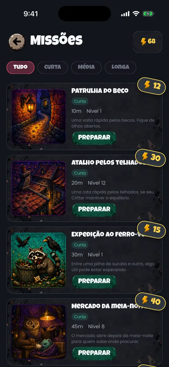 Mande seu Critter em missão.