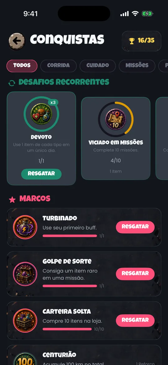 Sequências, medalhas, níveis.